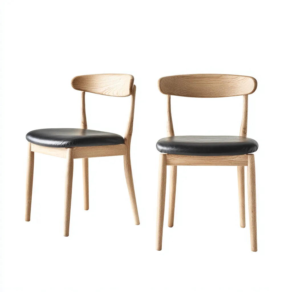 Set 2 sedie da pranzo 48×53×82 cm - legno naturale e nero - seduta imbottita dal profilo essenziale