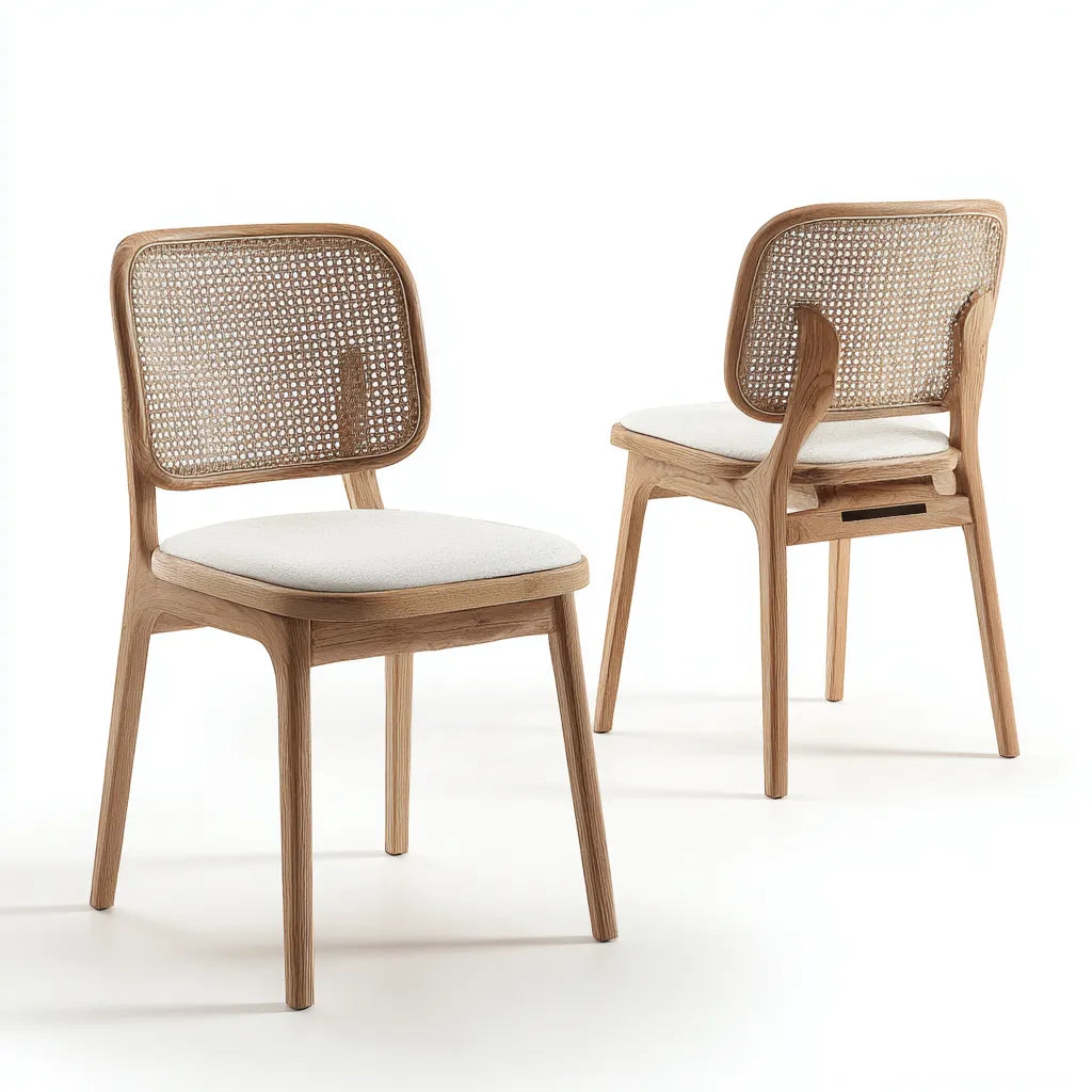 Sedia da pranzo 50×57×81 cm - legno chiaro e bianco - set 2 pezzi con schienale in fibra intrecciata