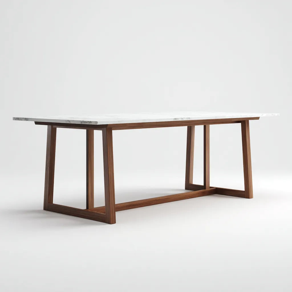 Tavolo da pranzo 180×90×75 cm - noce e bianco - piano effetto marmo per sala da pranzo