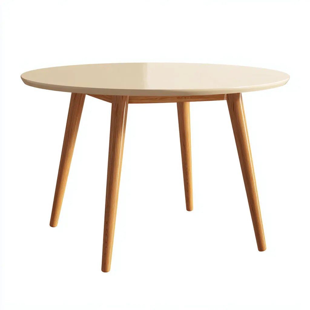 Tavolo da pranzo rotondo 110×110×75 cm - piano crema e legno naturale - stile essenziale