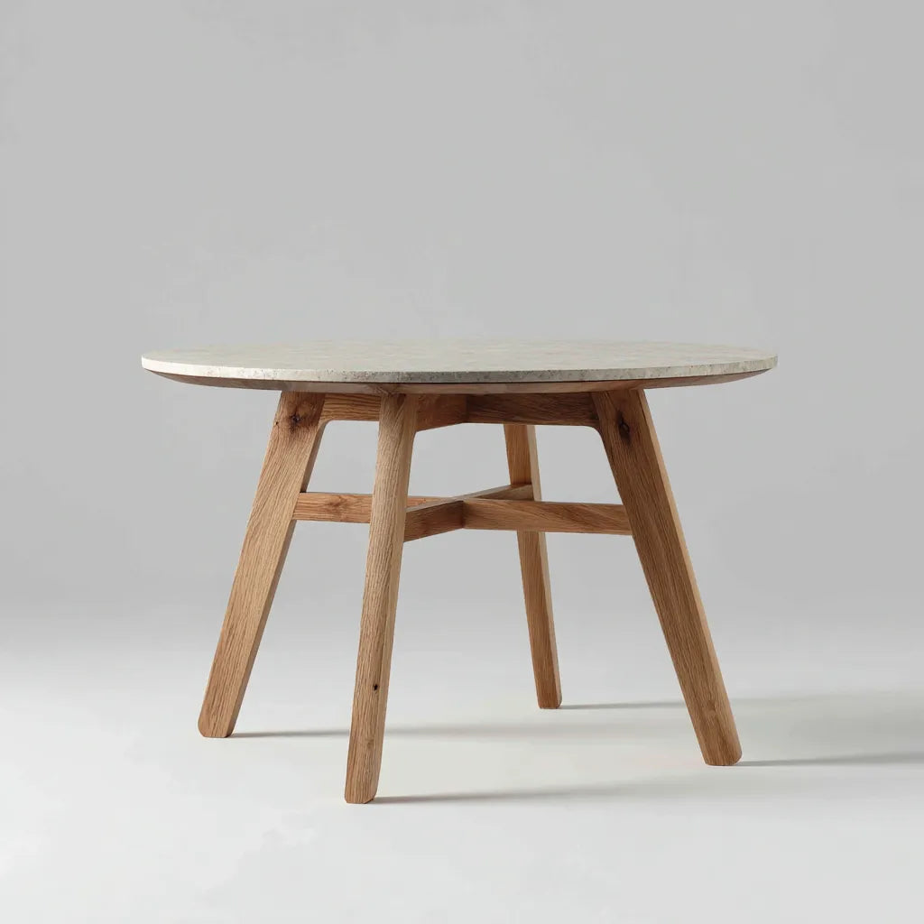 Tavolo da pranzo rotondo 100×100×76 cm - naturale e beige - piano decorativo per sala da pranzo