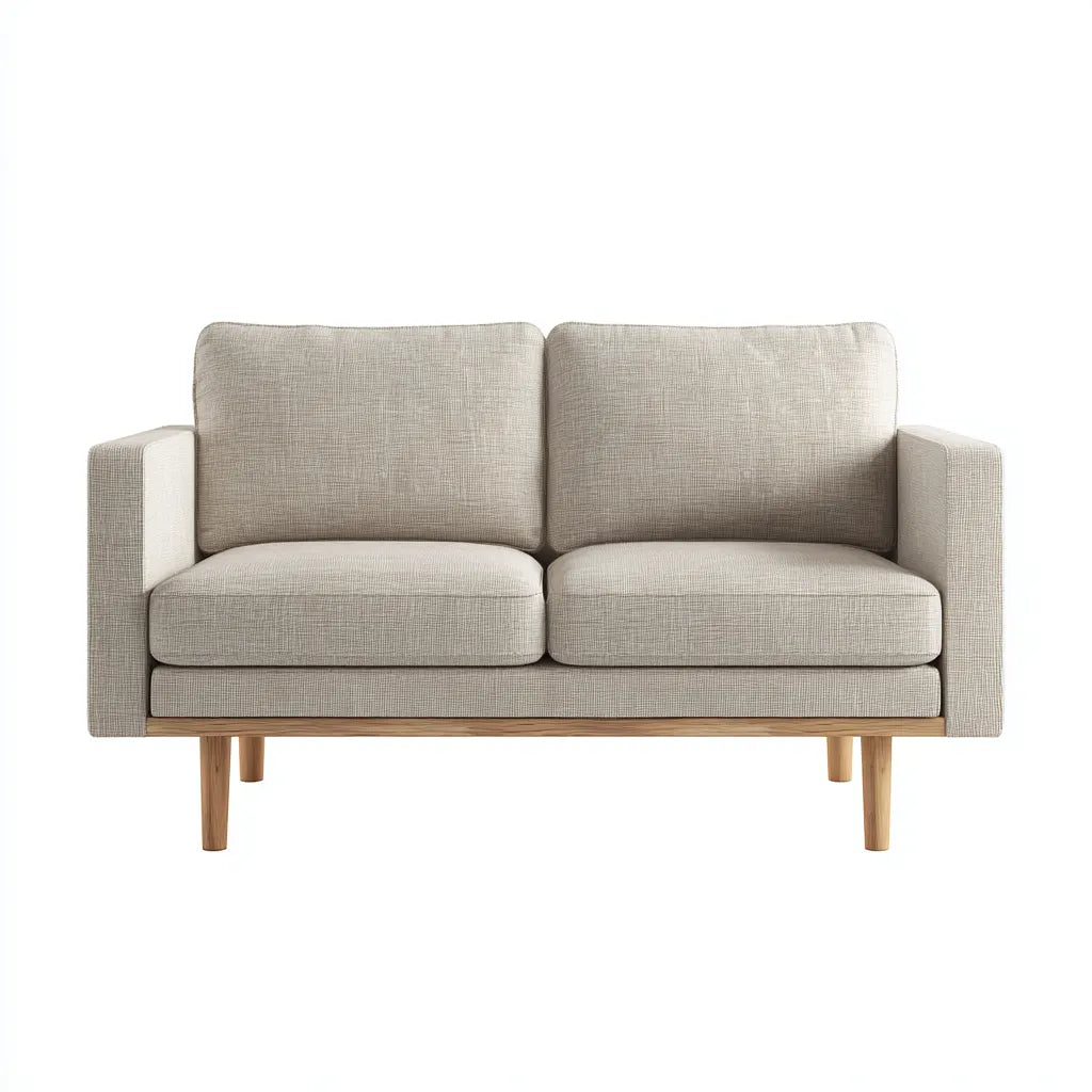 Divano 2 posti 174×84×86 cm - tessuto beige e legno naturale - stile essenziale per Soggiorno
