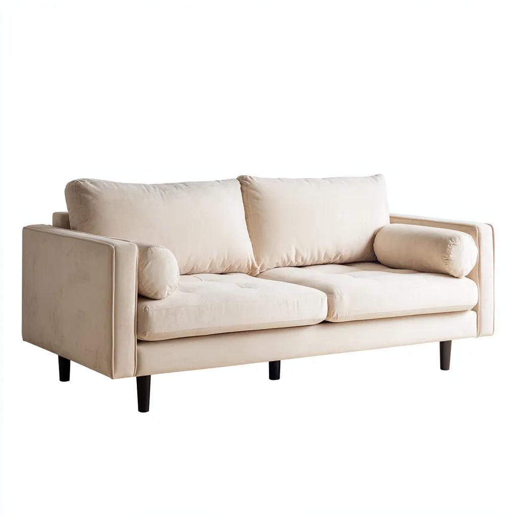 Divano 2 posti 178×88×84 cm in tessuto beige con struttura nera - stile contemporaneo