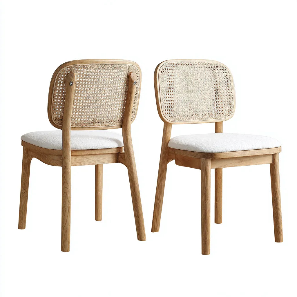 Sedia da pranzo 49×56×82 cm - legno chiaro e bianco - set 2 pezzi con schienale intrecciato
