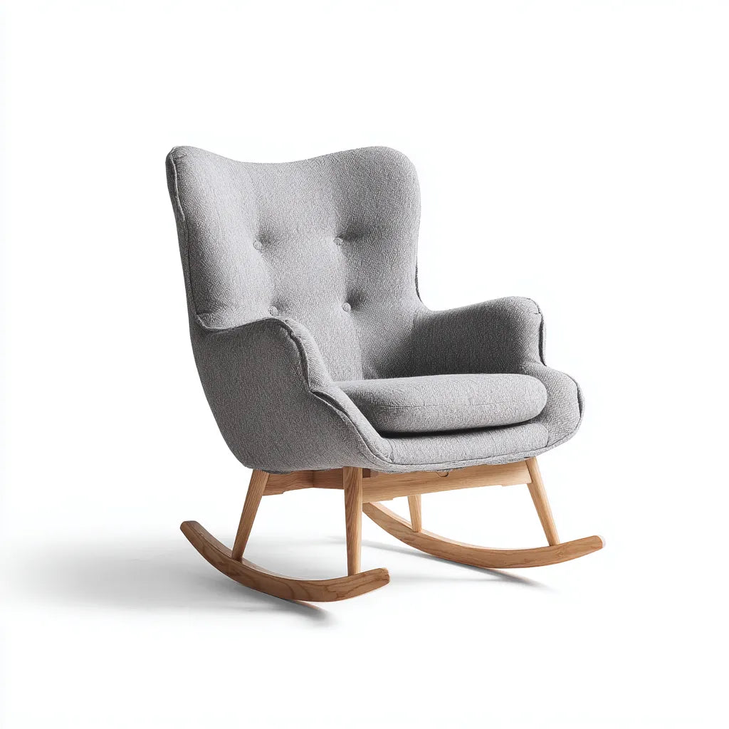 Sedia a dondolo 76×90×101 cm - grigio chiaro/legno naturale - tessuto sagomato per soggiorno