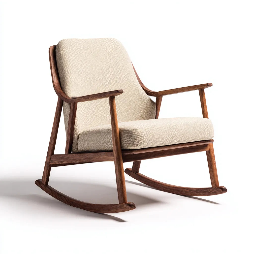 Sedia a dondolo 70×84×96 cm - legno marrone e tessuto crema - linea moderna per Soggiorno