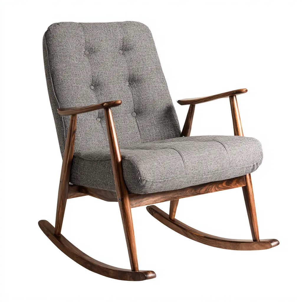 Sedia a dondolo in tessuto 70×86×102 cm - grigio e marrone - seduta imbottita per soggiorno