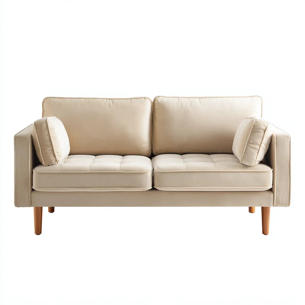 Divano 2 posti 176×86×82 cm in tessuto beige con base marrone - linea essenziale