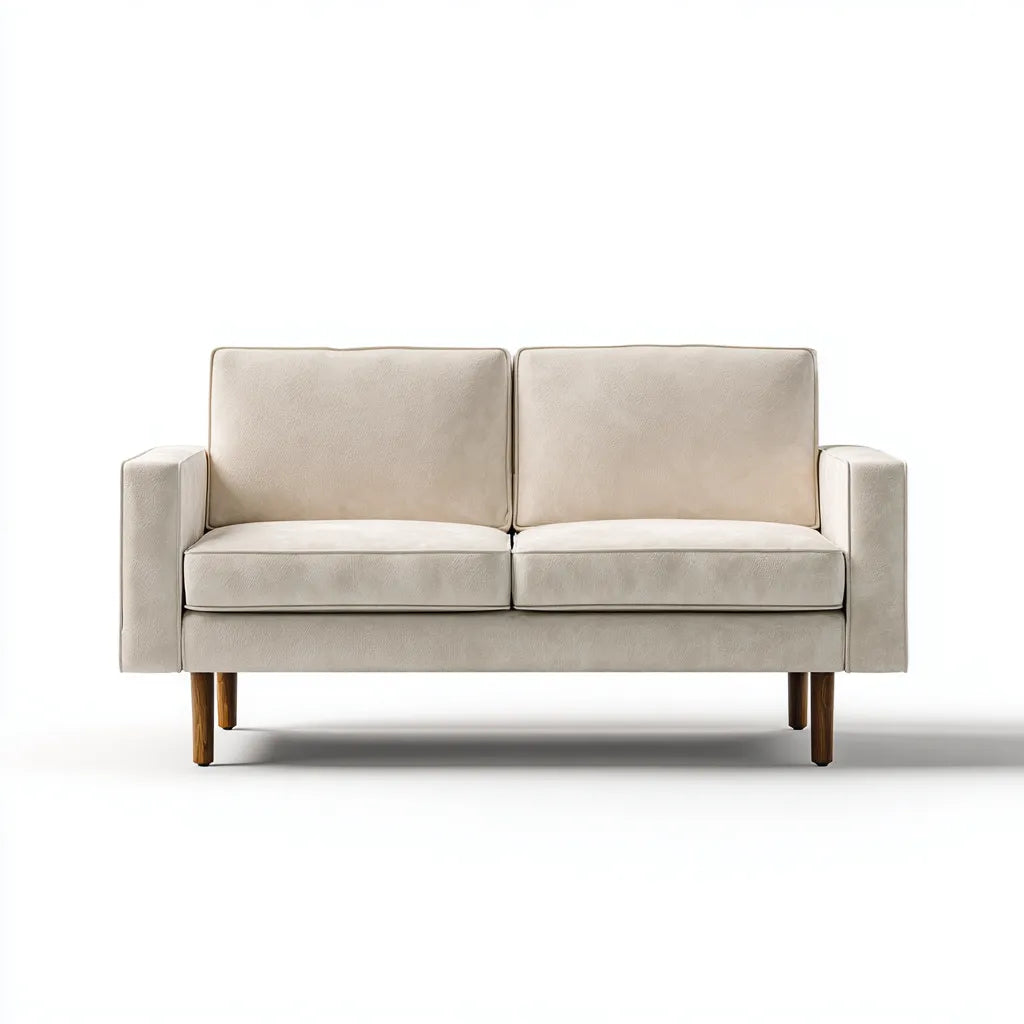 Divano 2 posti 176×86×84 cm - tessuto crema e legno marrone - design lineare rialzato