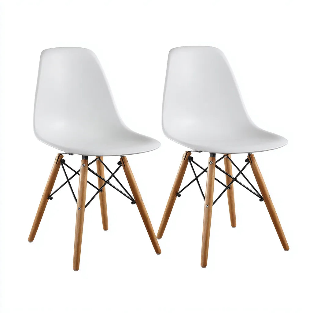 Set 2 sedie da pranzo in polipropilene e legno 50×54×82 cm - bianco naturale - struttura con tiranti