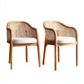 Set 2 sedie da pranzo in legno e rattan 57×60×82 cm - naturale e bianco - schienale avvolgente