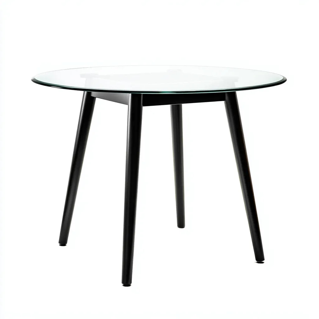 Tavolo da pranzo rotondo 105×105×74 cm - vetro trasparente e struttura nera - design moderno